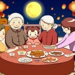 Family together eating to celeberate mid-Autumn Day